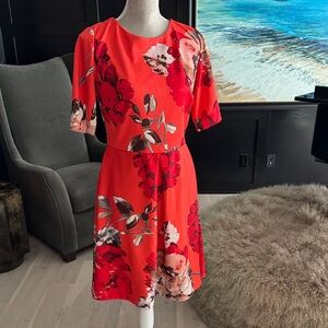 Taylor Vibrant Red Floral Midi Dress